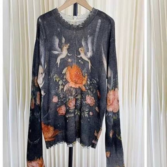 R13 NWOT Oversize Distressed Floral Sweater - Picture 3 of 7